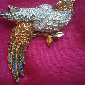 Swarovski Swan VTG Retired Gold Plated Crystal Cockatiel Parrot Brooch/Pin